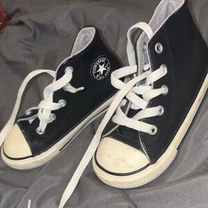 Converse Kids' Black leather High-Top Sneakers with White Laces